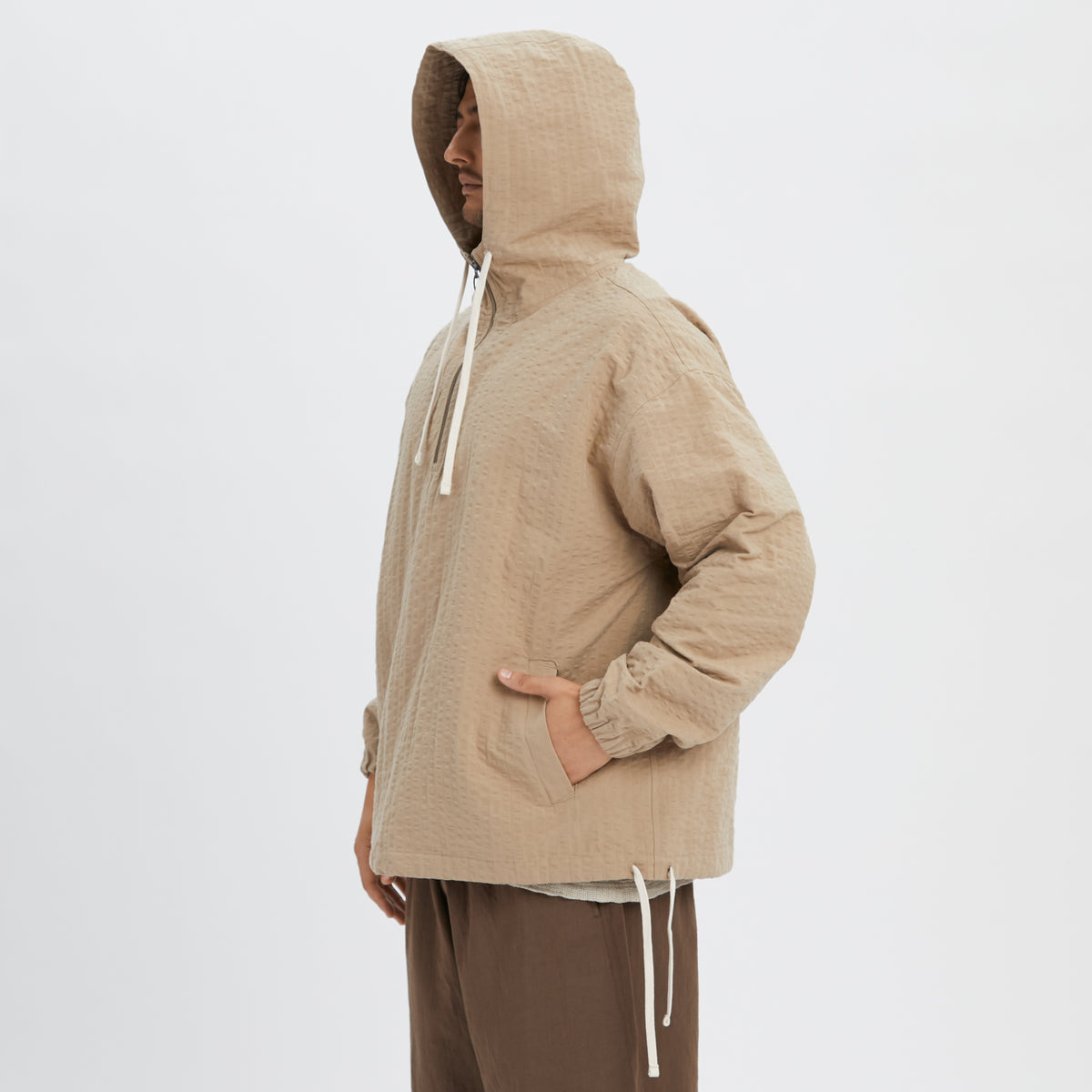 Pod Pullover Jacket - Tan Puckered Cotton