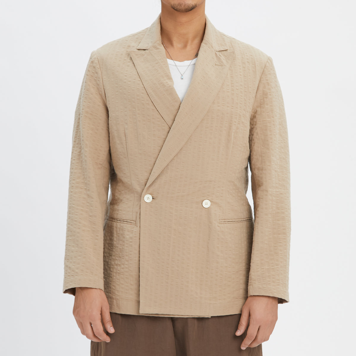 Darwin Blazer - Tan Puckered Cotton