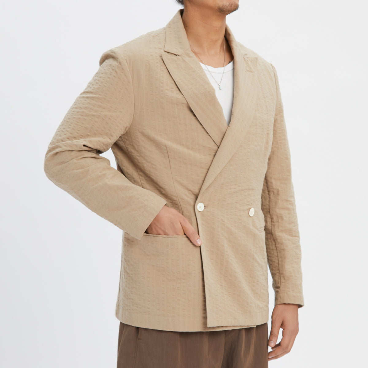 Darwin Blazer - Tan Puckered Cotton