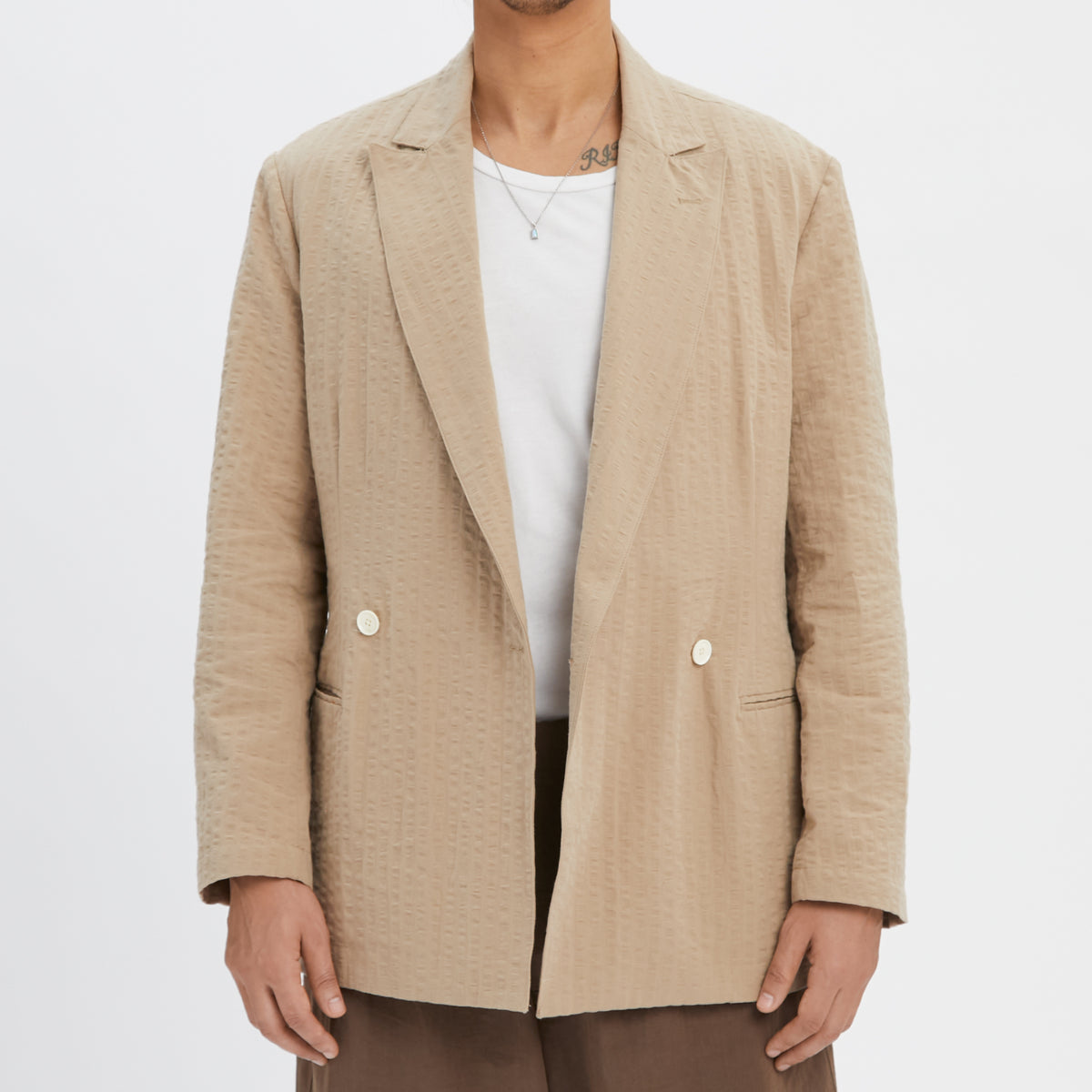 Darwin Blazer - Tan Puckered Cotton