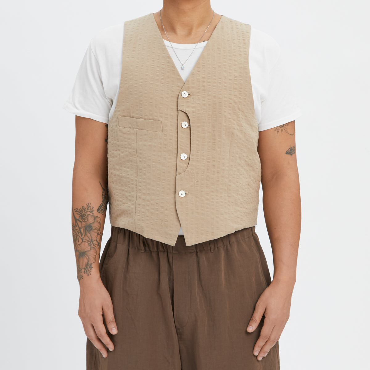 Waist Coat - Tan Puckered Cotton
