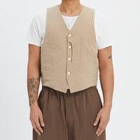 Waist Coat - Tan Puckered Cotton