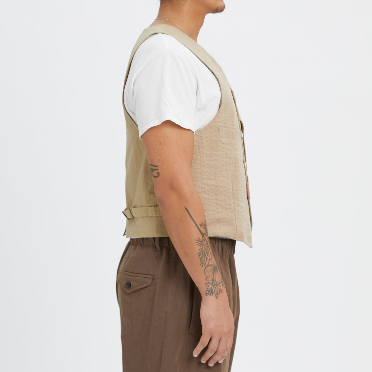 Waist Coat - Tan Puckered Cotton
