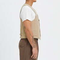 Waist Coat - Tan Puckered Cotton