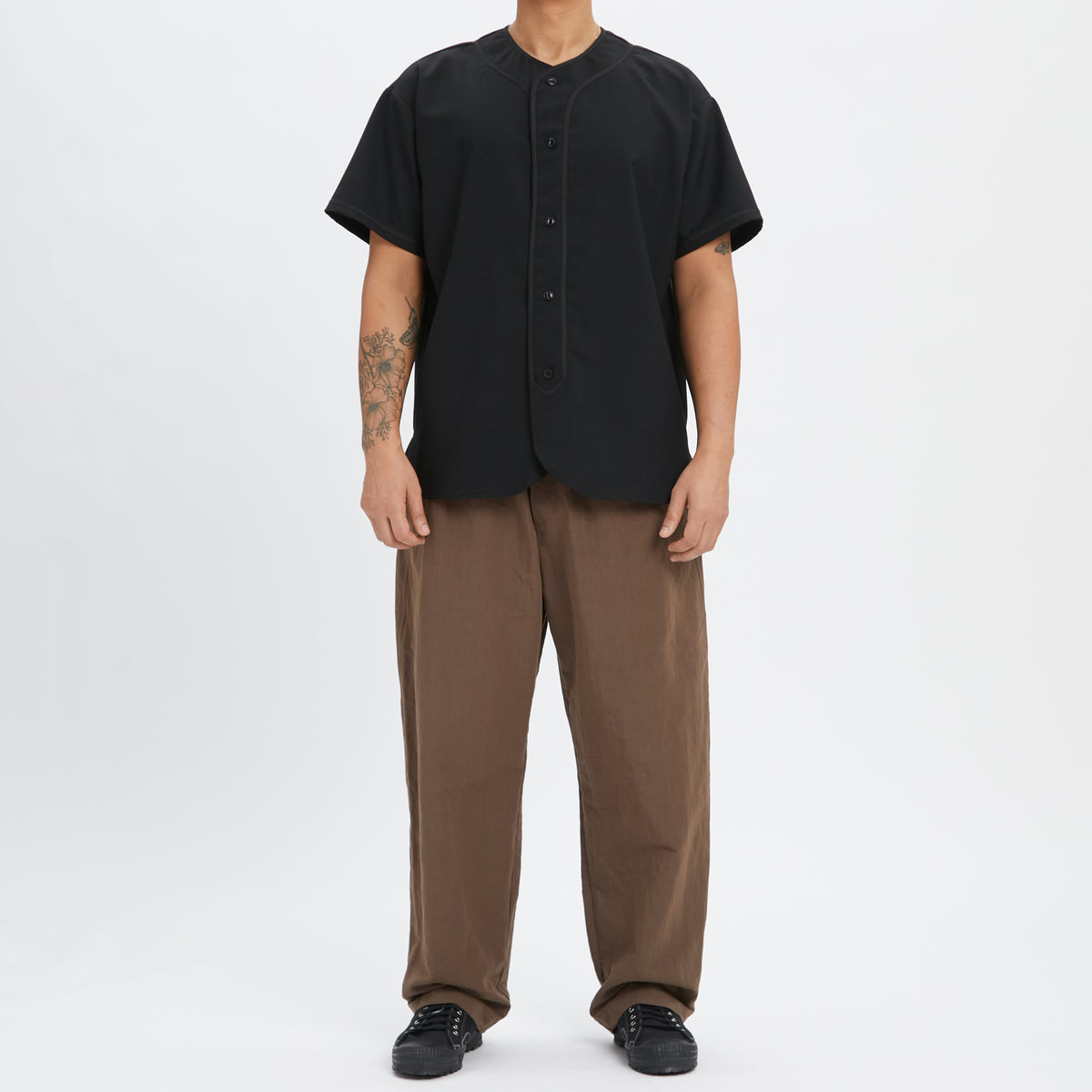 Baseball Shirt - Black Tropical Wool