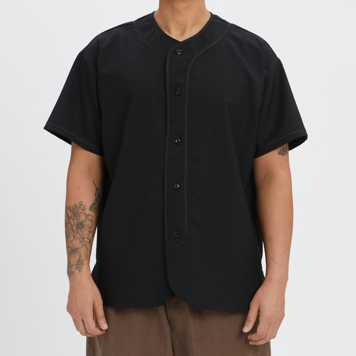 Baseball Shirt - Black Tropical Wool