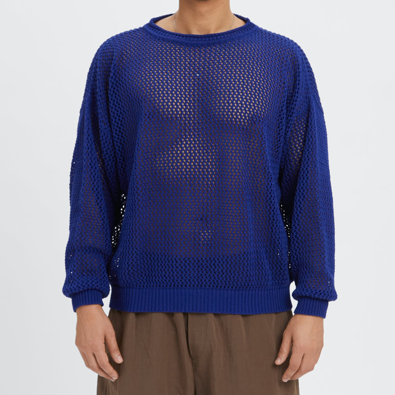 Open Knit Sweater - Royal Blue Cotton