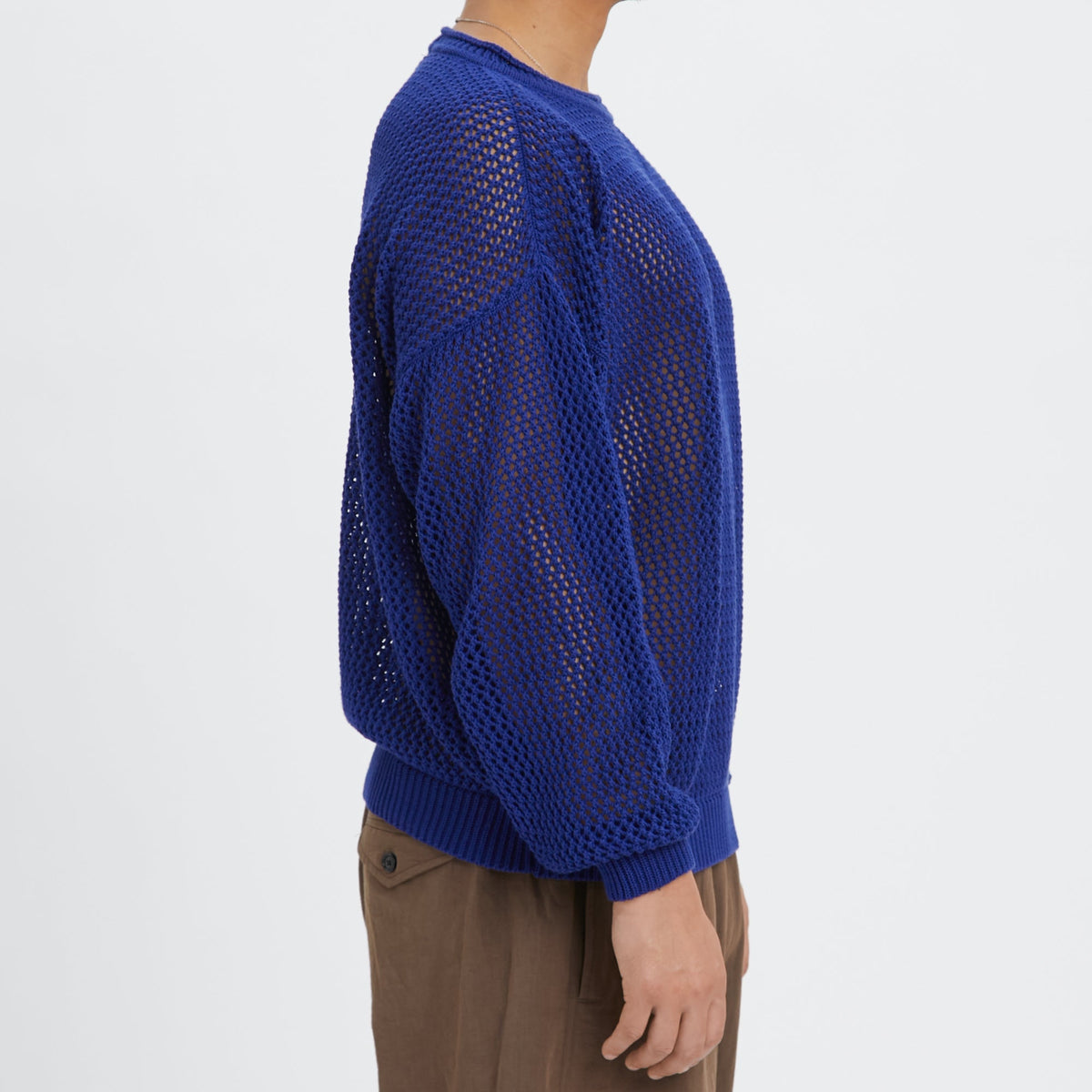 Open Knit Sweater - Royal Blue Cotton