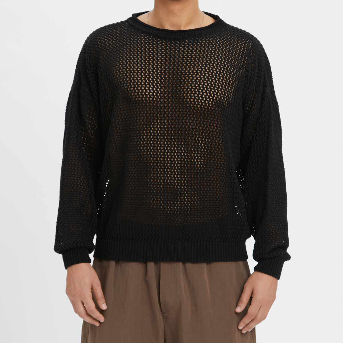 Open Knit Sweater - Black Cotton