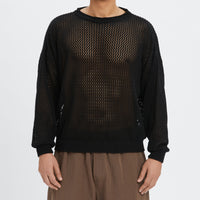 Open Knit Sweater - Black Cotton