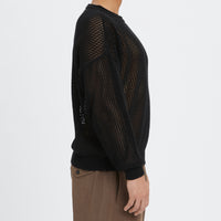 Open Knit Sweater - Black Cotton