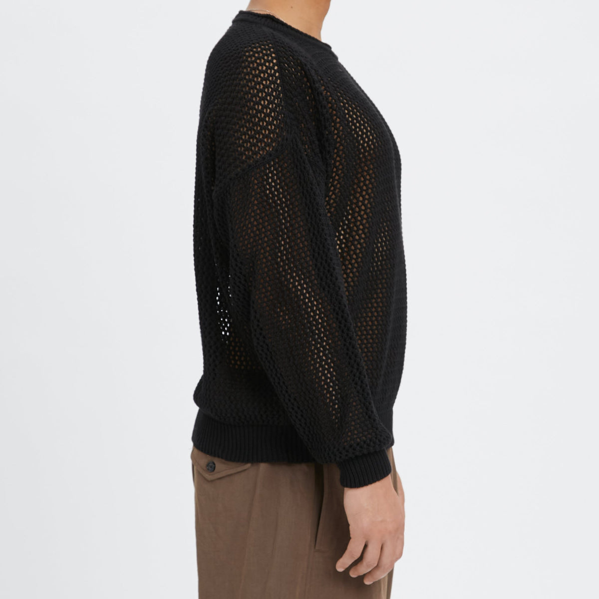 Open Knit Sweater - Black Cotton