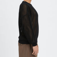 Open Knit Sweater - Black Cotton