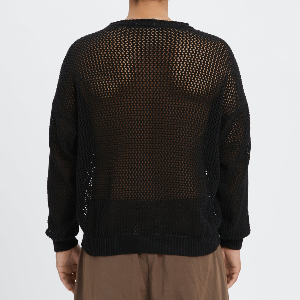 Open Knit Sweater - Black Cotton