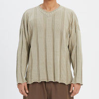 Rolling V-Neck Sweater - Beige Cotton