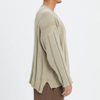 Rolling V-Neck Sweater - Beige Cotton