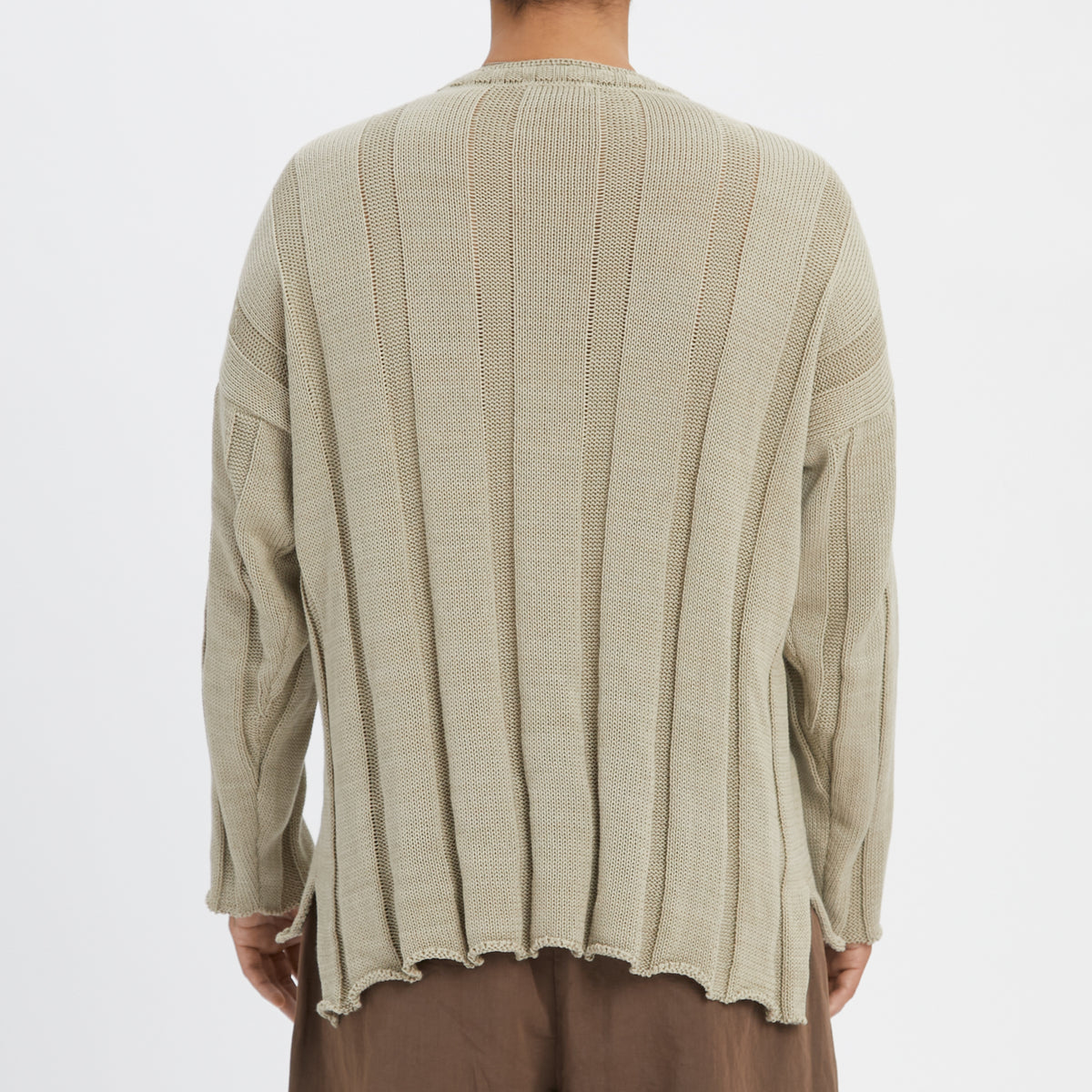 Rolling V-Neck Sweater - Beige Cotton