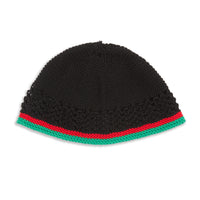 Knit Skull Cap - Black w/ Green & Red Stripes Cotton