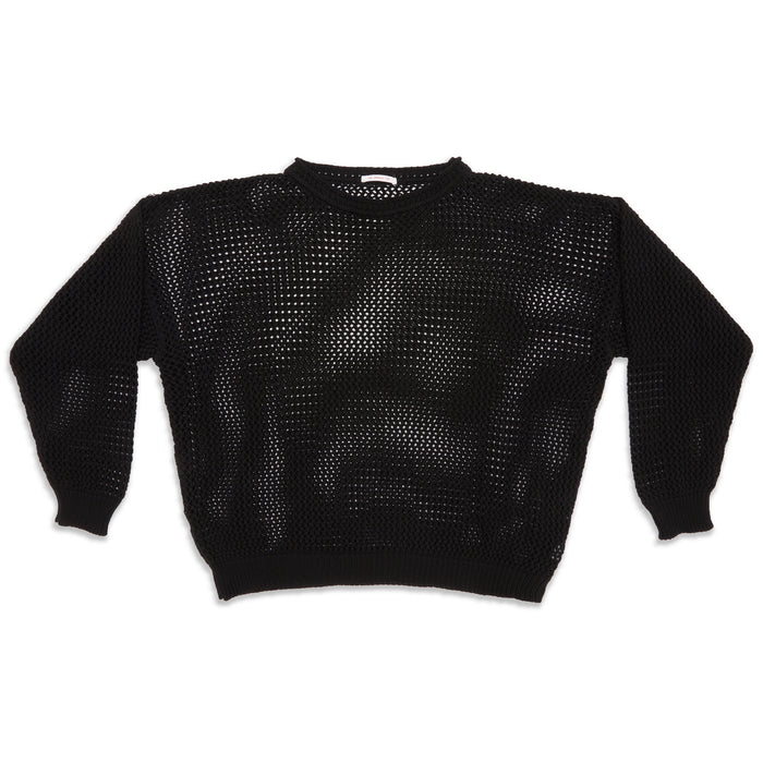 Open Knit Sweater - Black Cotton