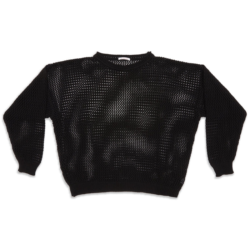 Open Knit Sweater - Black Cotton