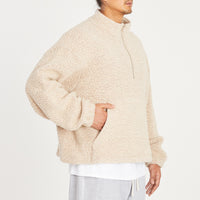 Half Zip Fleece - Beige Wool Pile (Pink Speckle)