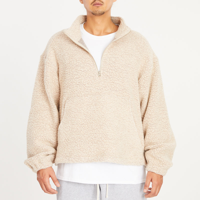 Half Zip Fleece - Beige Wool Pile (Pink Speckle)