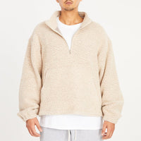 Half Zip Fleece - Beige Wool Pile (Pink Speckle)