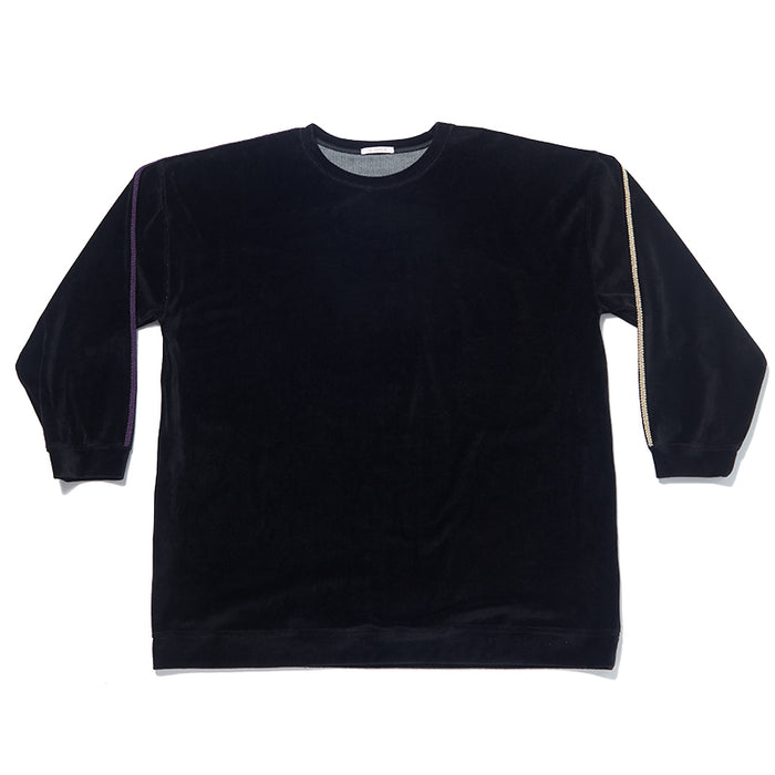 Oversized Velour Crewneck Sweatshirt - Black w/ Braid