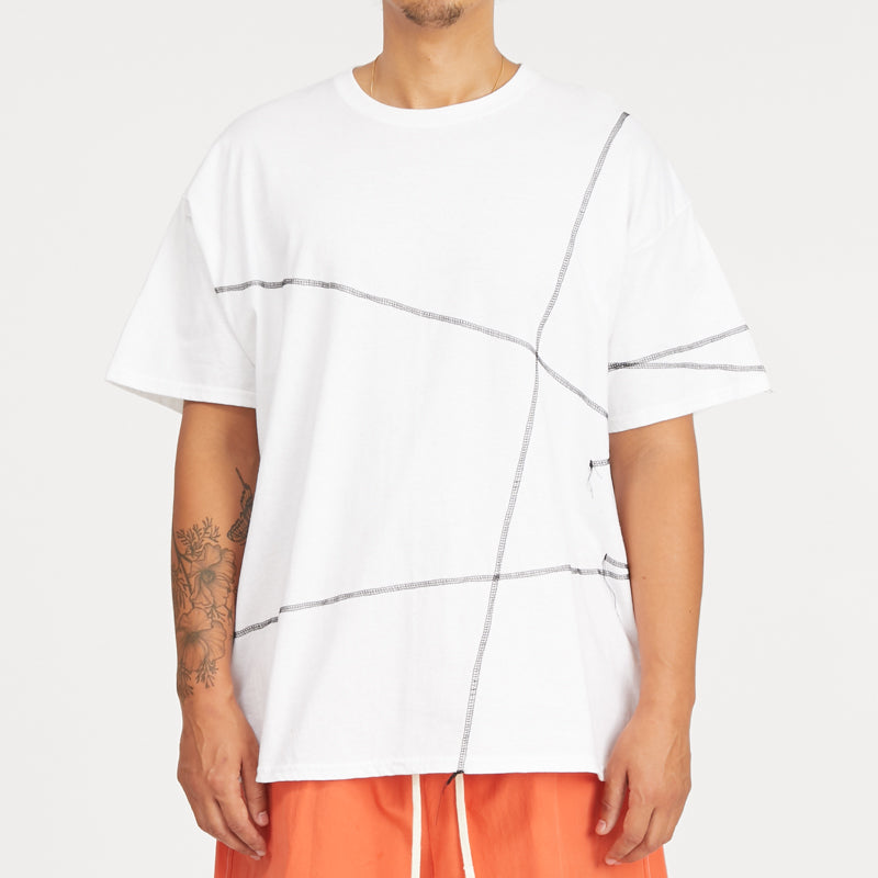 Cover Stitch T-Shirt - White w/ Black