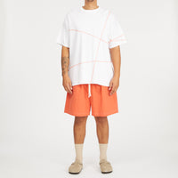 Cover Stitch T-Shirt - White w/ Orange