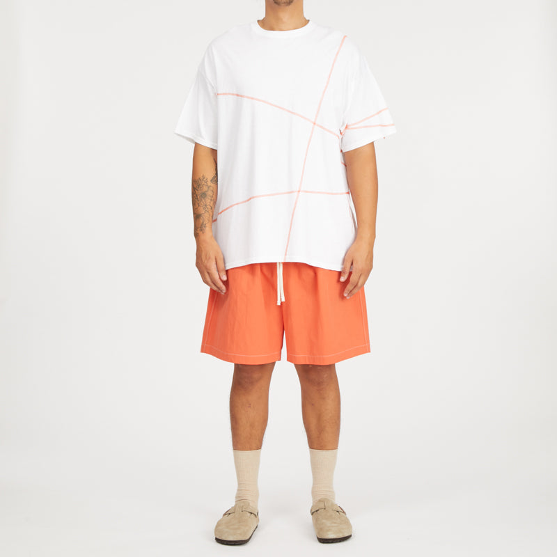 Cover Stitch T-Shirt - White w/ Orange
