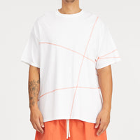 Cover Stitch T-Shirt - White w/ Orange