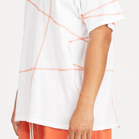 Cover Stitch T-Shirt - White w/ Orange