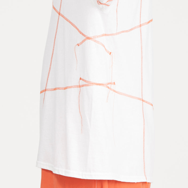 Cover Stitch T-Shirt - White w/ Orange