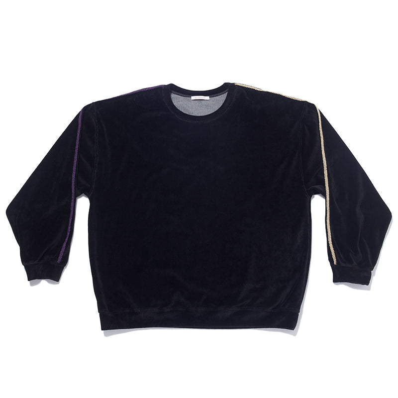 Velour Crewneck Sweatshirt - Black w/ Braid