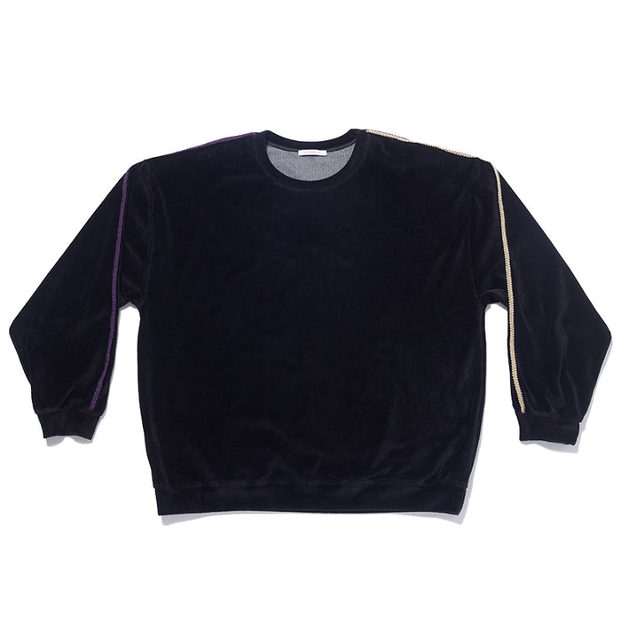 Velour Crewneck Sweatshirt - Black w/ Braid