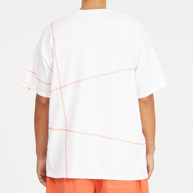 Cover Stitch T-Shirt - White w/ Orange