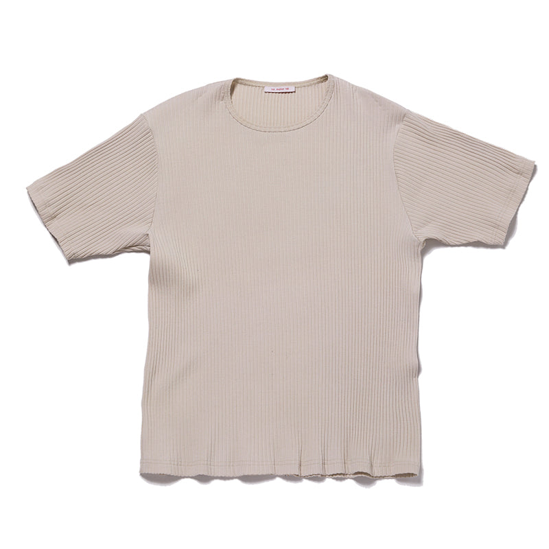Short Sleeve Ribbed T-Shirt - Beige