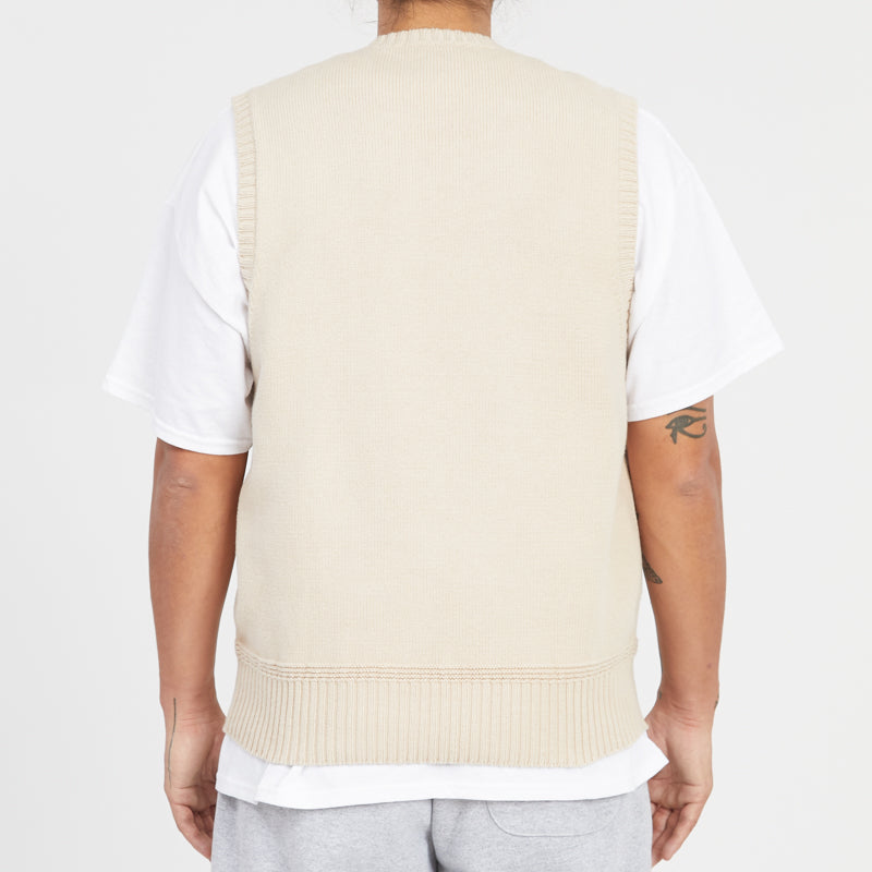 Cut-Out Cotton Knit Vest, Cream