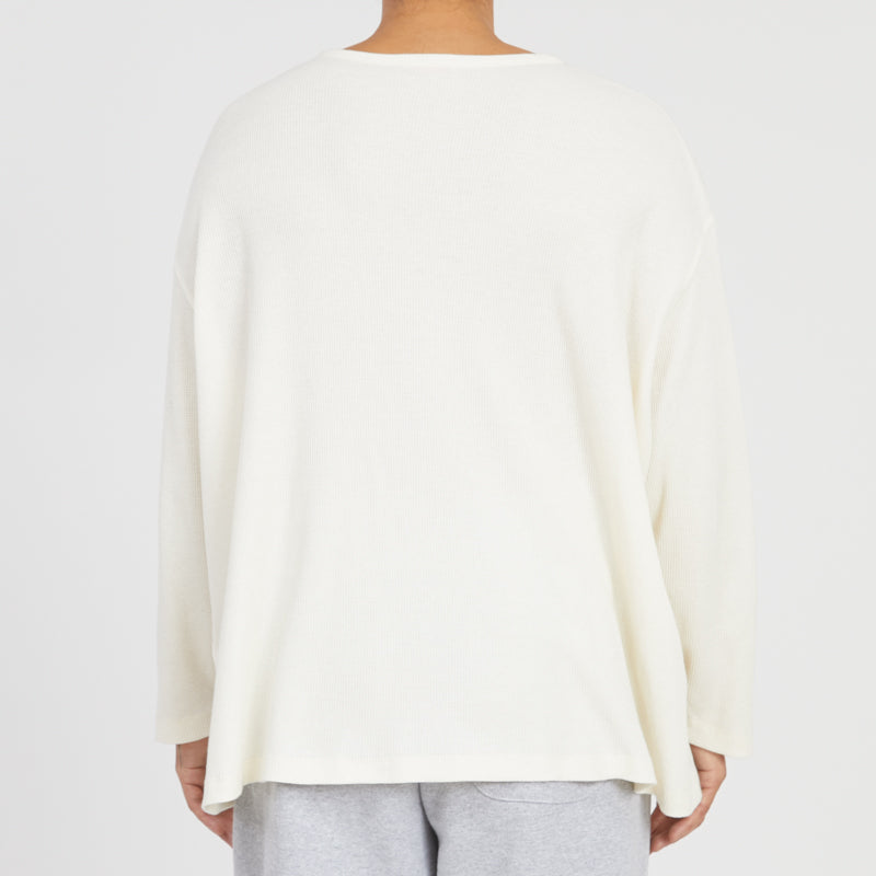 Waffle Thermal Long Sleeve T-Shirt - Cream