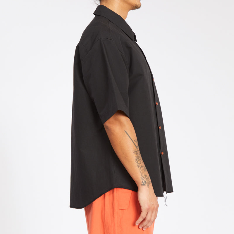 Sage Shirt - Black Coated Linen Cotton