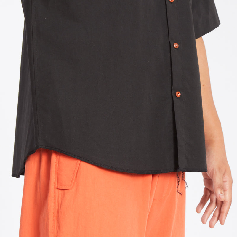 Sage Shirt - Black Coated Linen Cotton