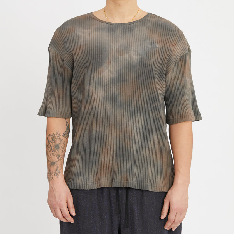 Short Sleeve Ribbed T-shirt - Grey Tie-Dye