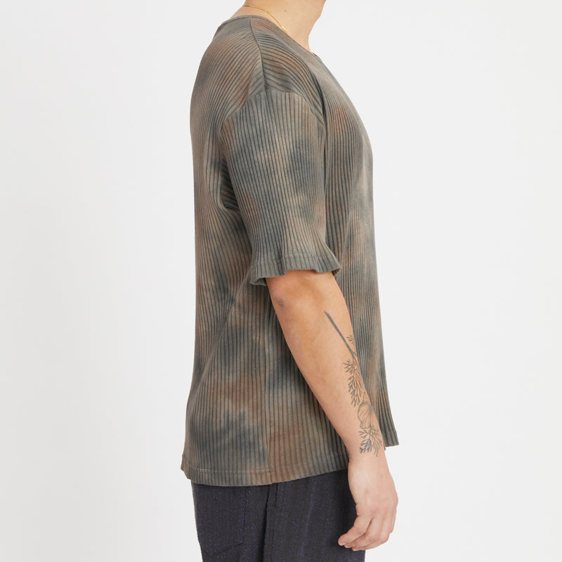 Short Sleeve Ribbed T-shirt - Grey Tie-Dye