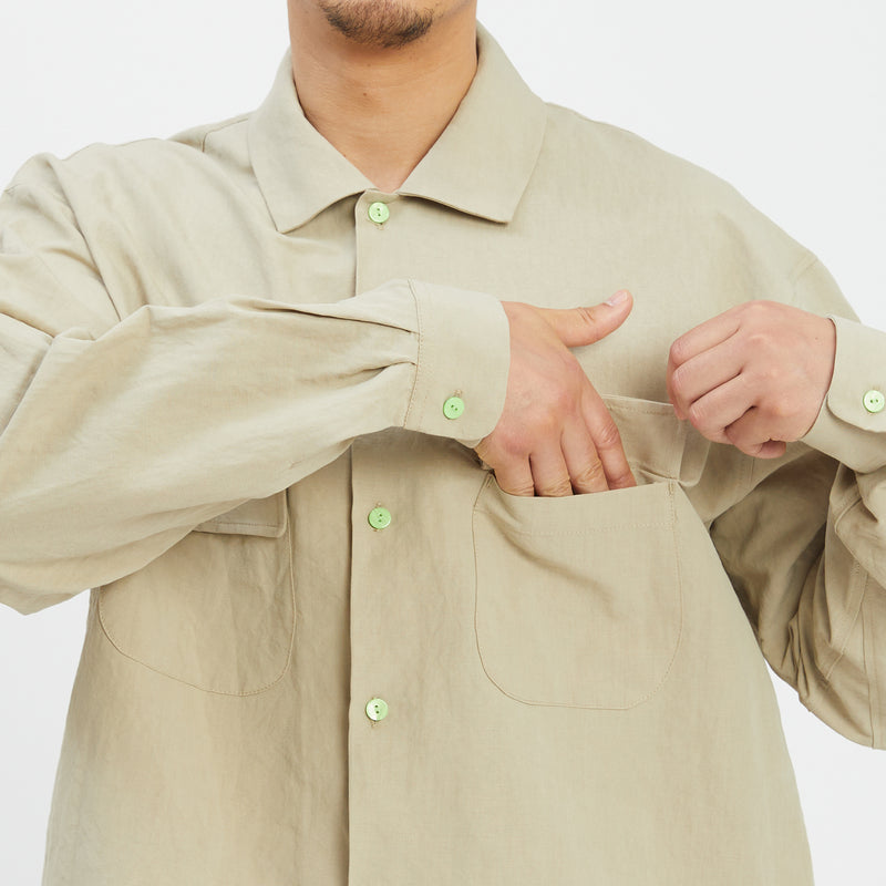 Cream linen-cotton Dress Shirt with pockets