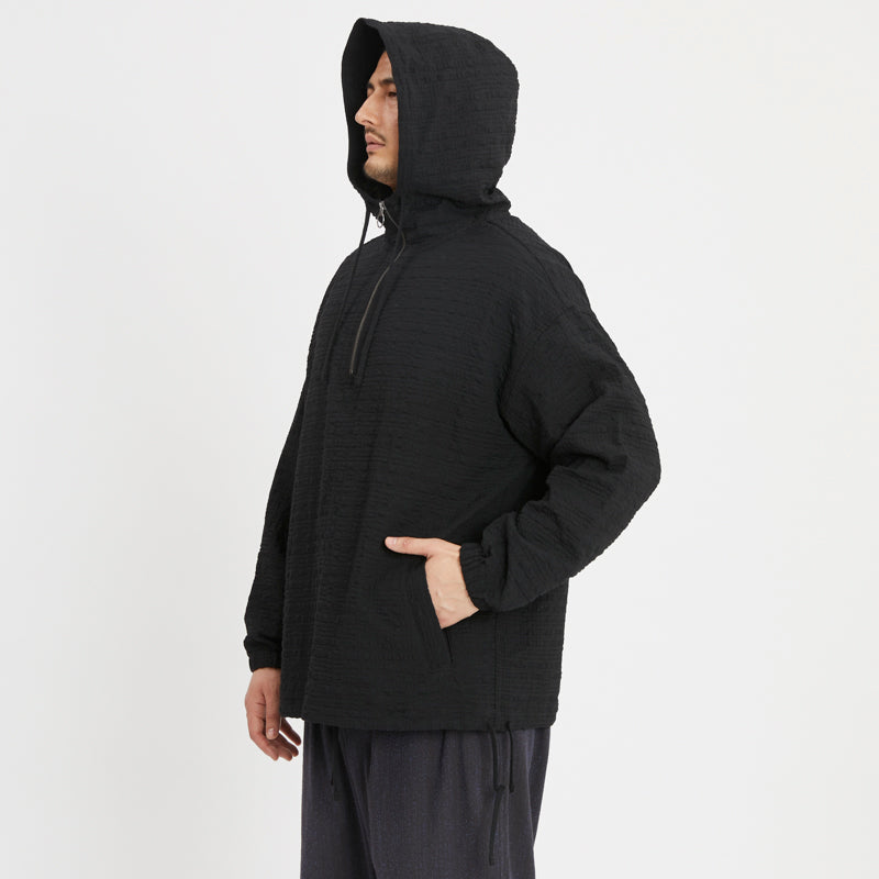 Pod Pullover Jacket - Black Puckered