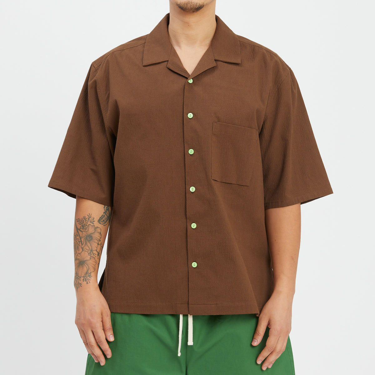 Aloha Shirt - Brown Puckered Cotton