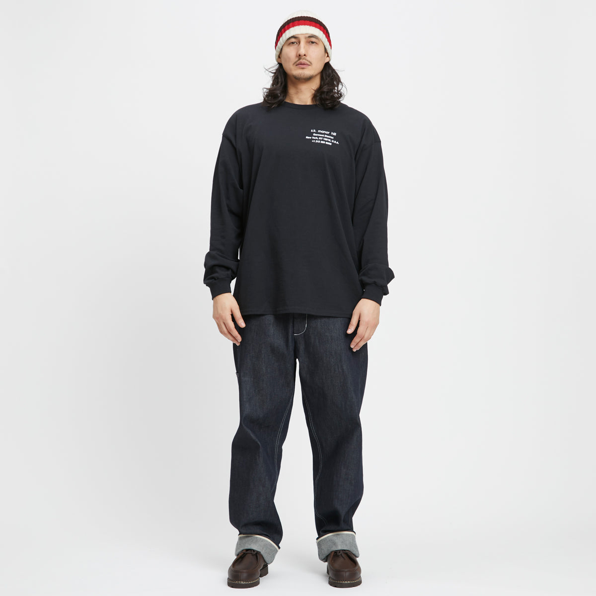 Watch Cap II - Natural w/ Brown & Red Stripe Cotton