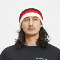 Watch Cap II - Natural w/ Brown & Red Stripe Cotton