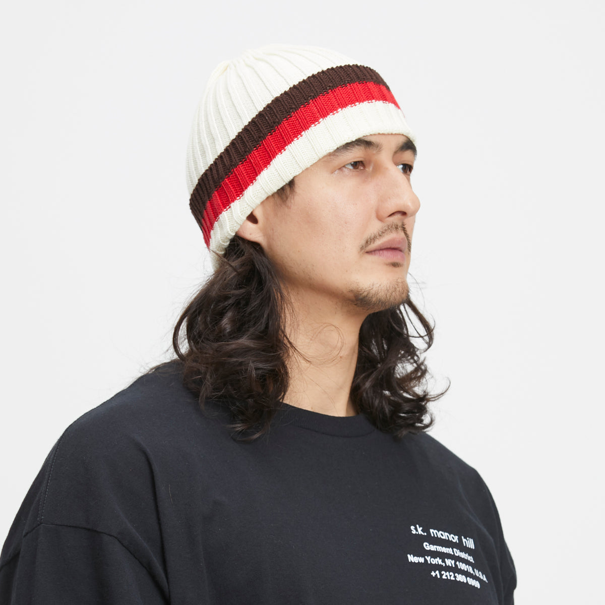 Watch Cap II - Natural w/ Brown & Red Stripe Cotton
